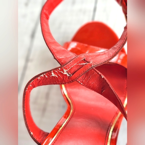 Ralph Lauren Faythe Bright Orange 100% Leather Strappy Platform Heels Size 10B - Picture 13 of 15